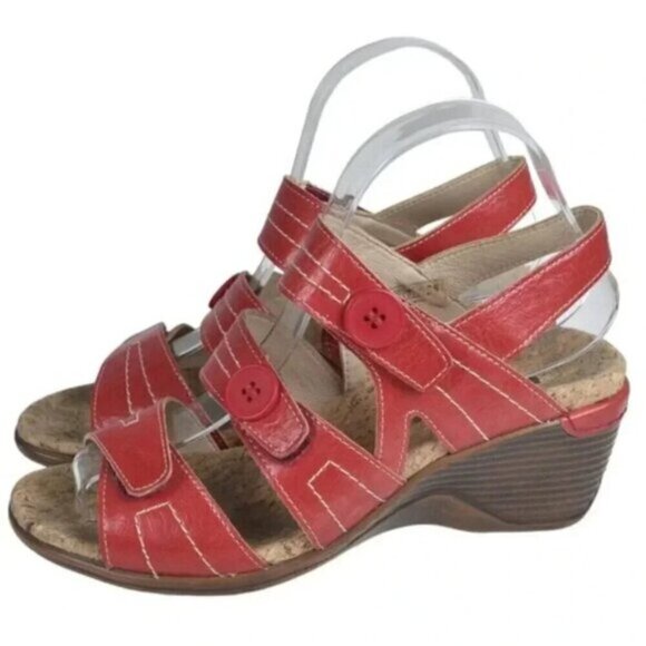 Romika Calgary 2 Wedge Sandal Red Adjustable Straps Size 38 US  7-7.5 - Picture 2 of 14